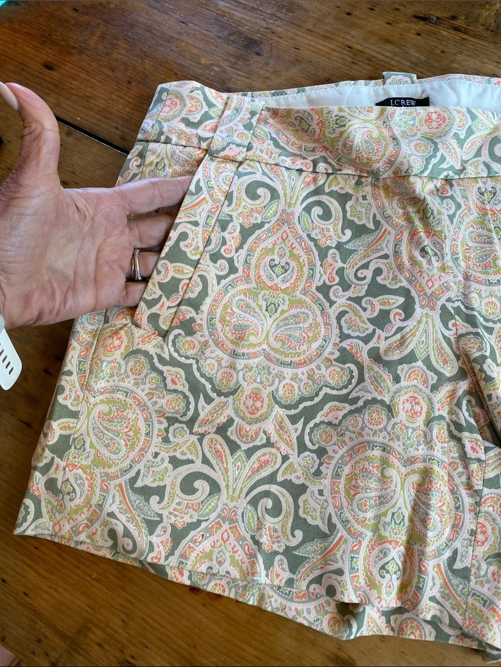 J. Crew Women's Paisley Print Shorts in Sage Green and Peach